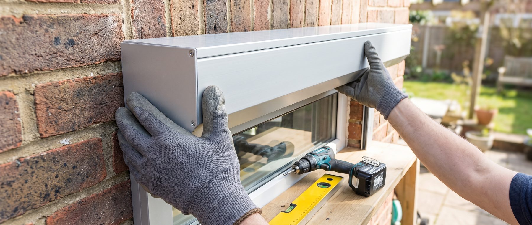 Vorbaurollladen-Kasten wird über dem Fenster positioniert