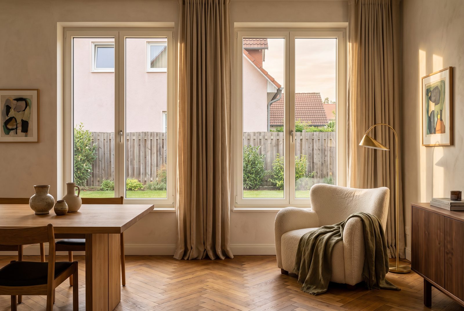 Fenster in Cremeweiß an einer typischen Fassade — Wohnbeispiel