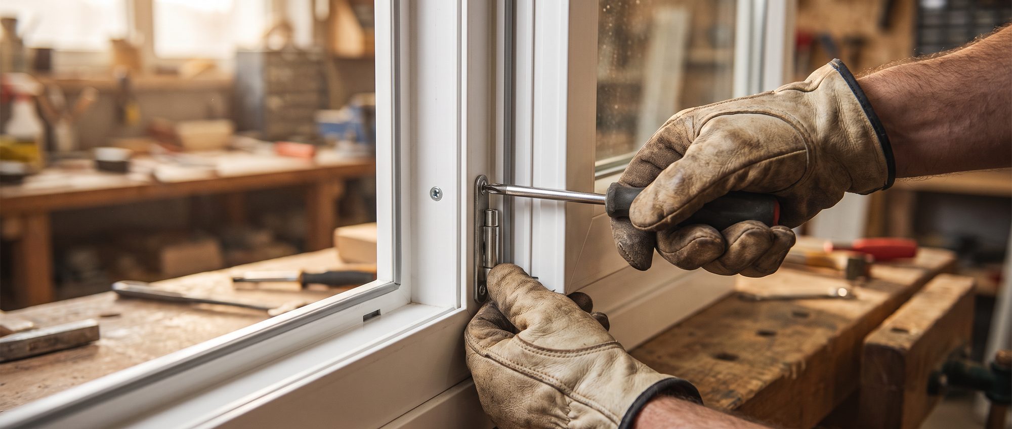 Feinjustierung eines Fensterflügels von Hand — geprüfte Qualität vor der Auslieferung