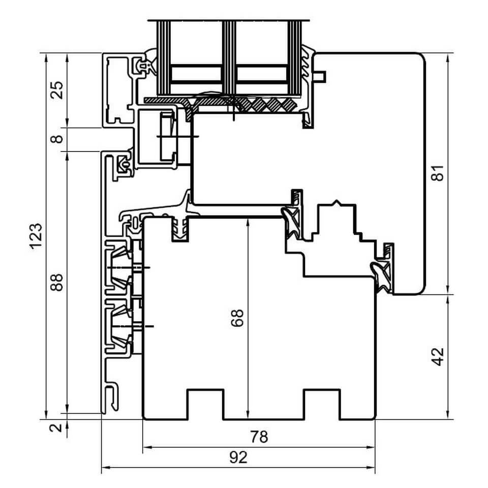 Technischer Profilquerschnitt Duoline-78 (Kiefer + Alu)